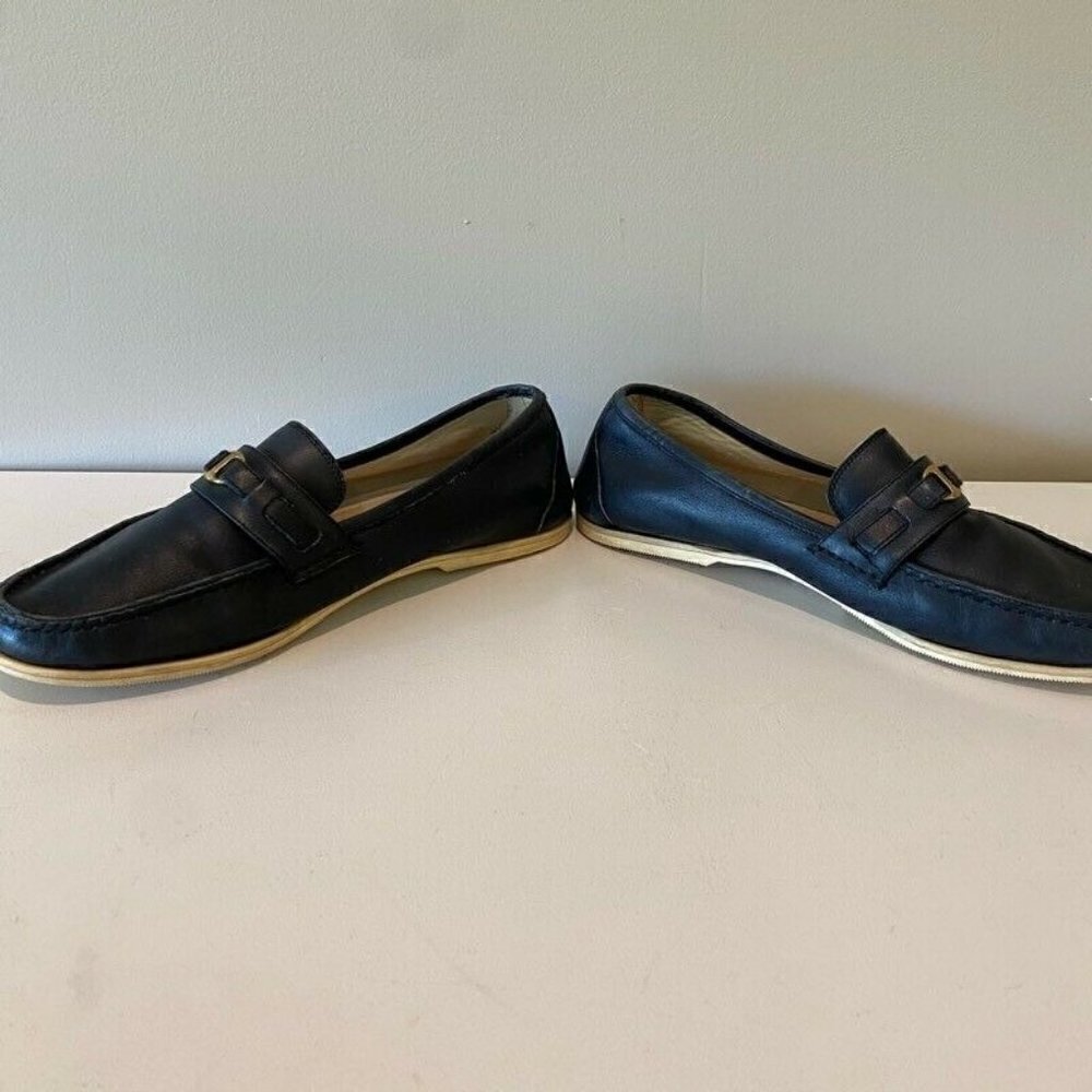 Gucci Loafers Shoes Blue Leather Slip-On Moc Toe 9 - Picture 3 of 10